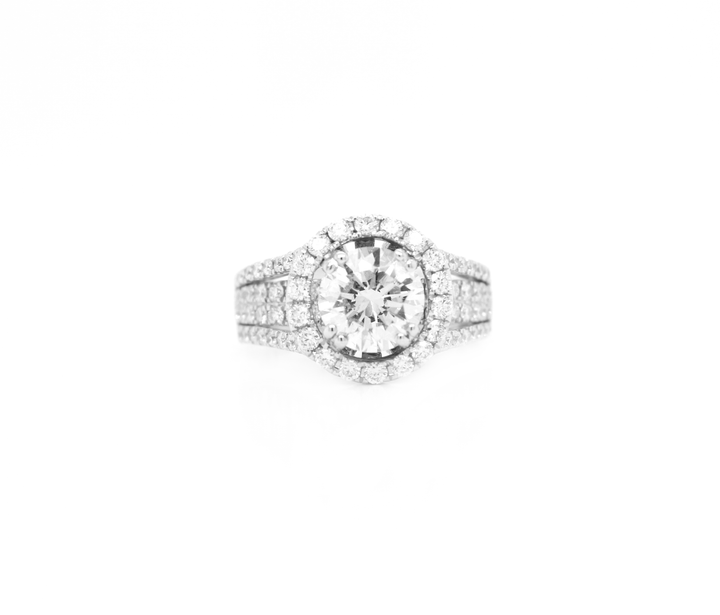 Round Diamond Halo Split Shank Engagement Ring