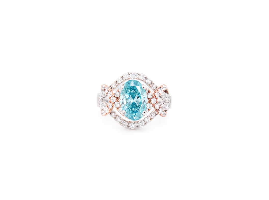 Blue Oval Diamond Crossover Ring