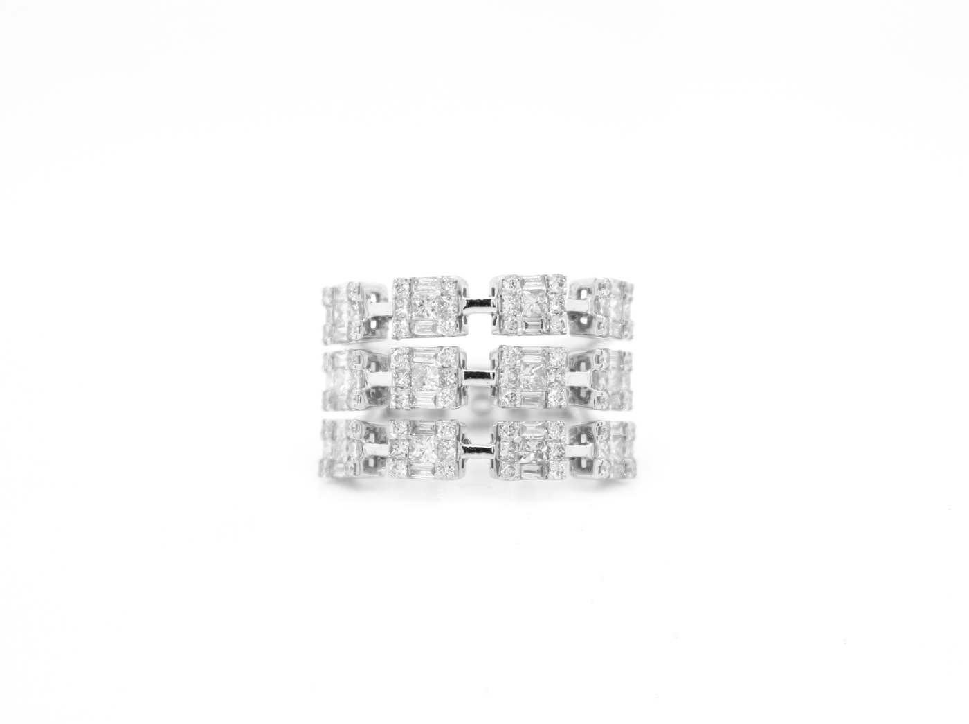 Multi-Row Baguette and Round Diamond Cluster Ring