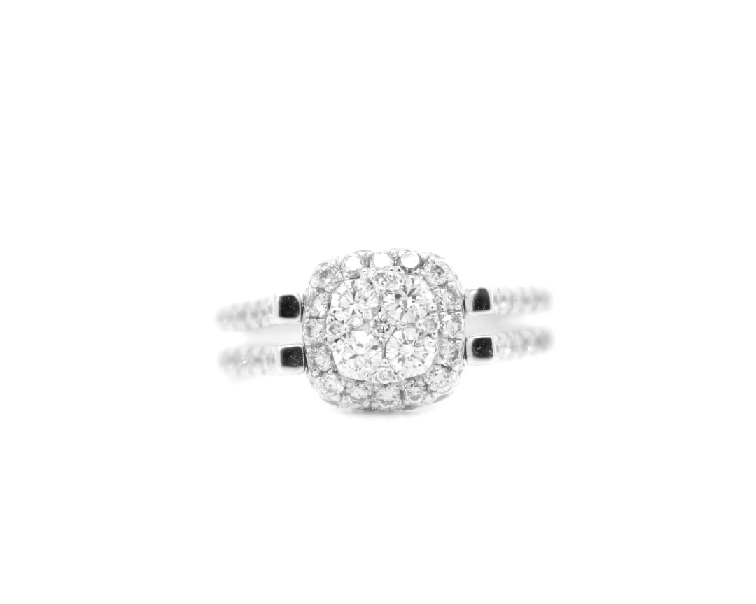 2ct Cushion Cut Black Diamond and White Diamond Illusion Halo Flip Ring