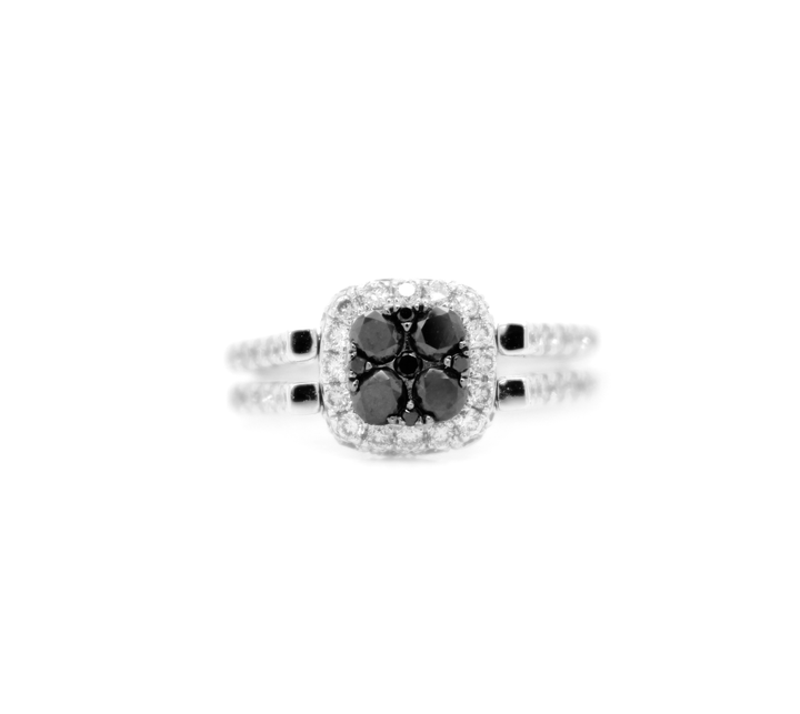 2ct Cushion Cut Black Diamond and White Diamond Illusion Halo Flip Ring