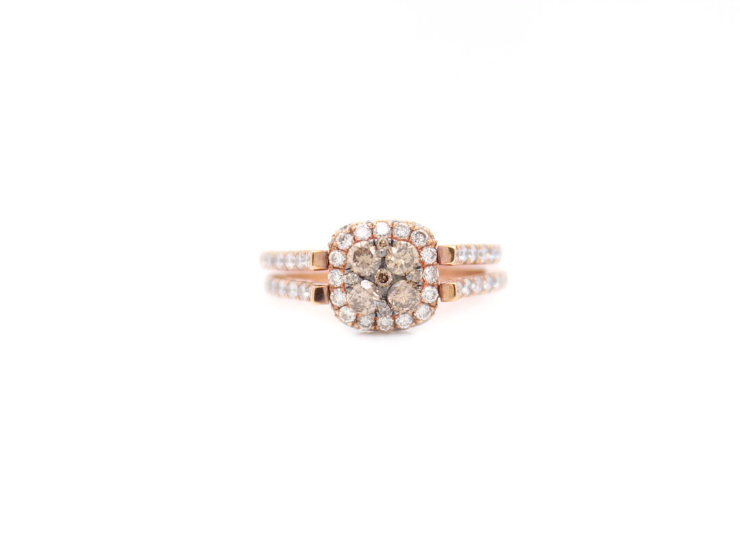 Blue and Brown Diamond Cushion Cut Illusion Halo Flip Ring