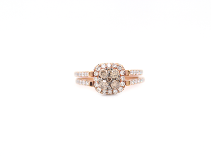 Blue and Brown Diamond Cushion Cut Illusion Halo Flip Ring