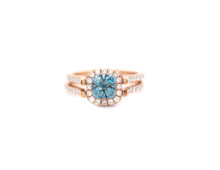 Blue and Brown Diamond Cushion Cut Illusion Halo Flip Ring