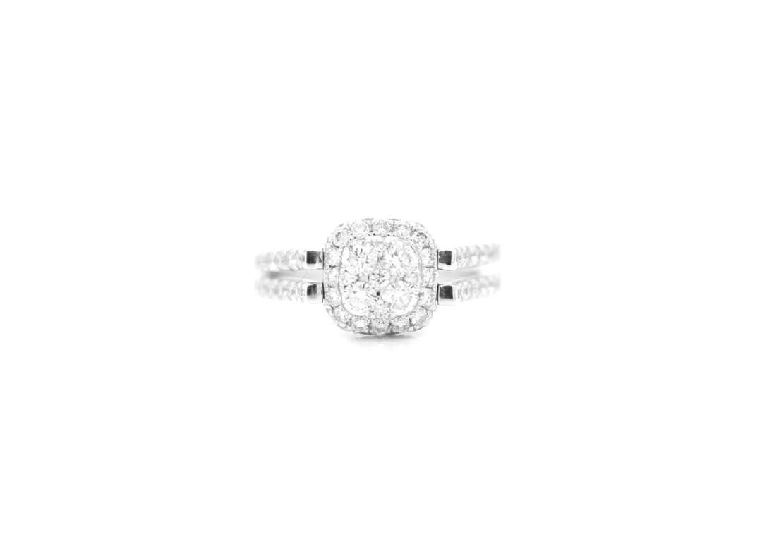 Blue and White Diamond Cushion Cut Illusion Halo Flip Ring