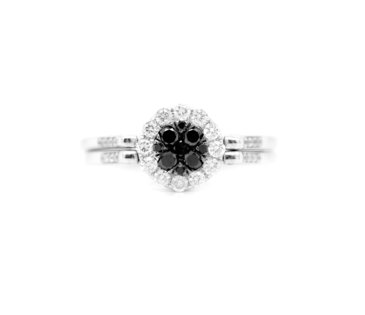 .75ct Round Black Diamond and White Diamond Illusion Halo Flip Ring