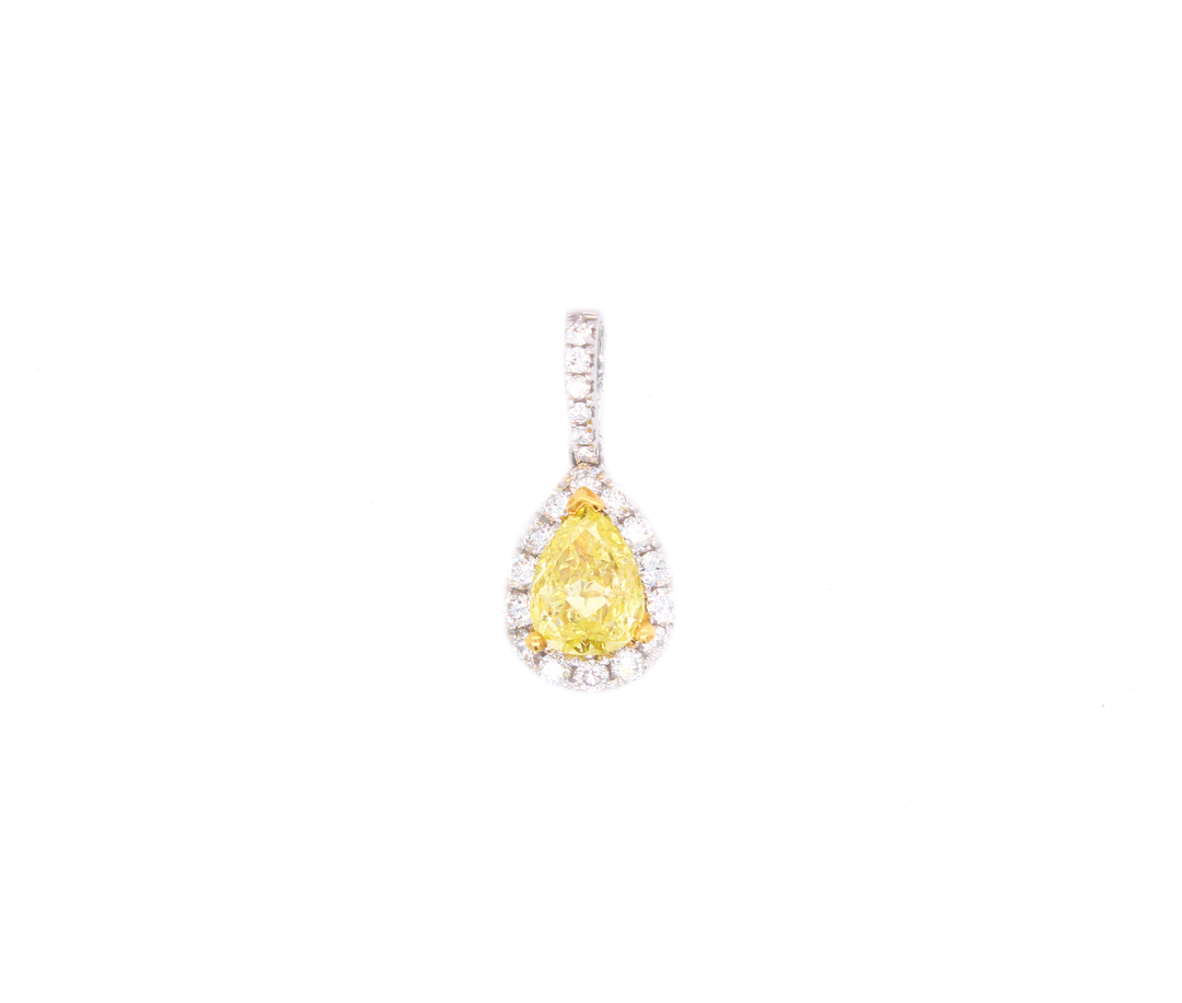 1.35ct Pear-Shaped Yellow Diamond Halo Pendant