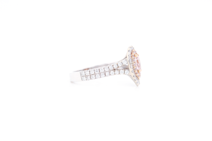 Natural Fancy Pink Pear-Shaped Double Halo Split Shank Ring