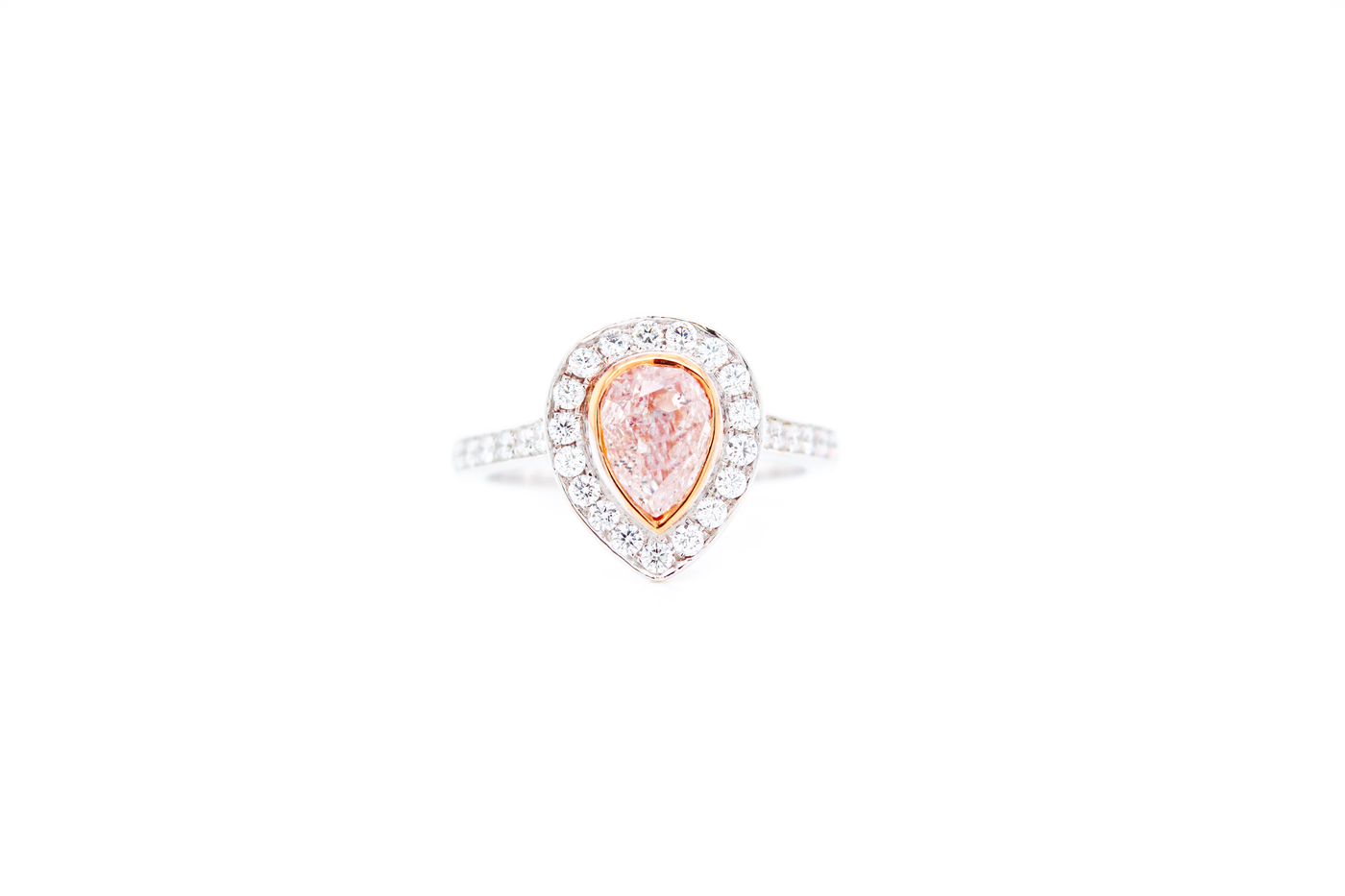 Natural Fancy Pink Pear-Shaped Halo Ring