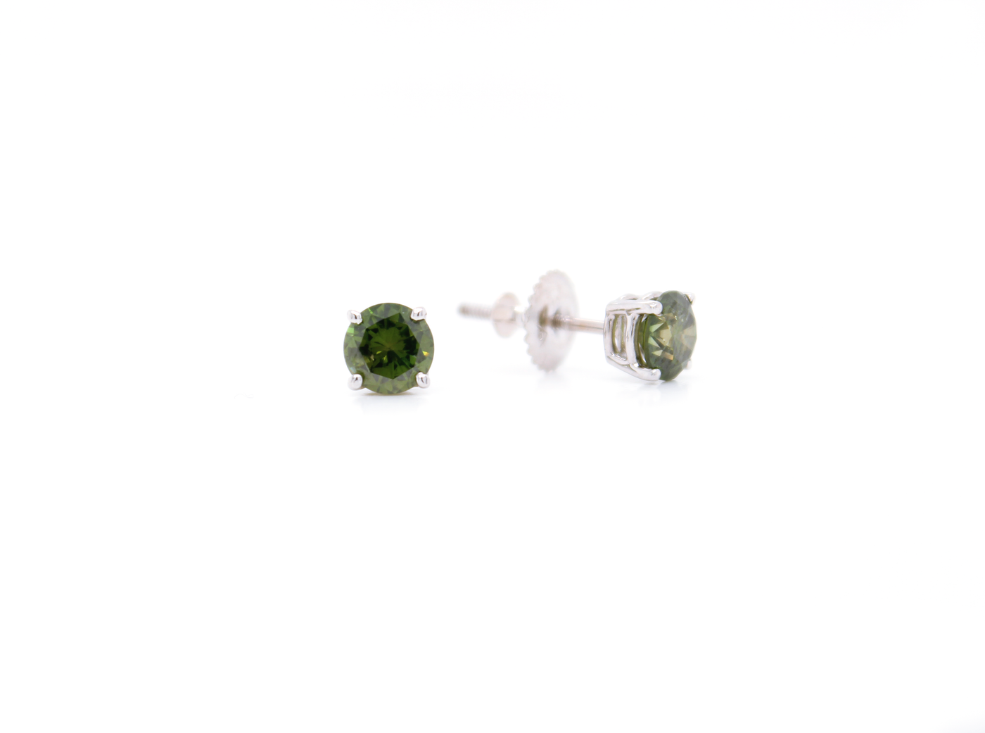 Prong Set Natural Green Diamond Stud Earrings