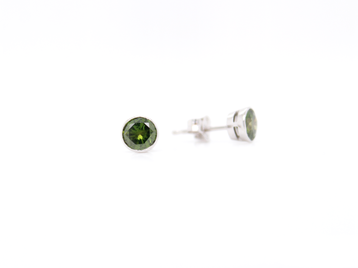Bezel Set Natural Green Diamond Stud Earrings