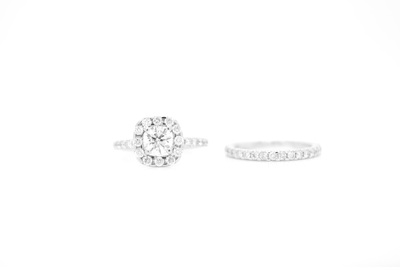 Round Diamond in Cushion Halo Engagement Ring Bridal Set