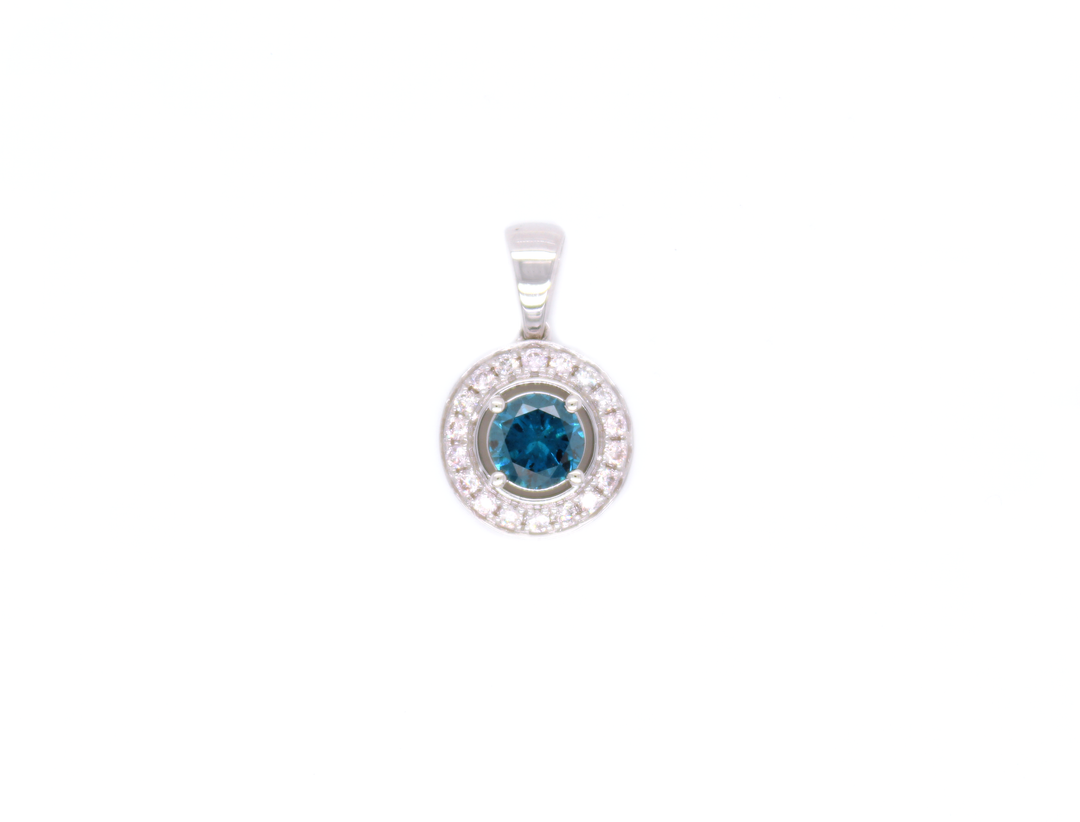 Blue Round Diamond Halo Pendant