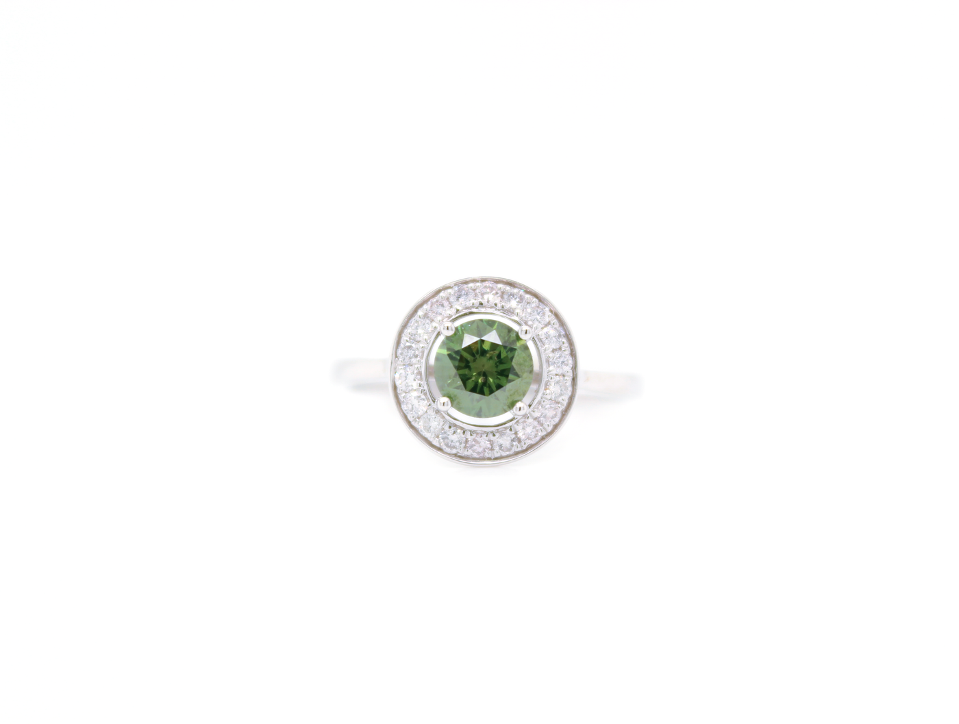 Natural Green Diamond Halo Ring