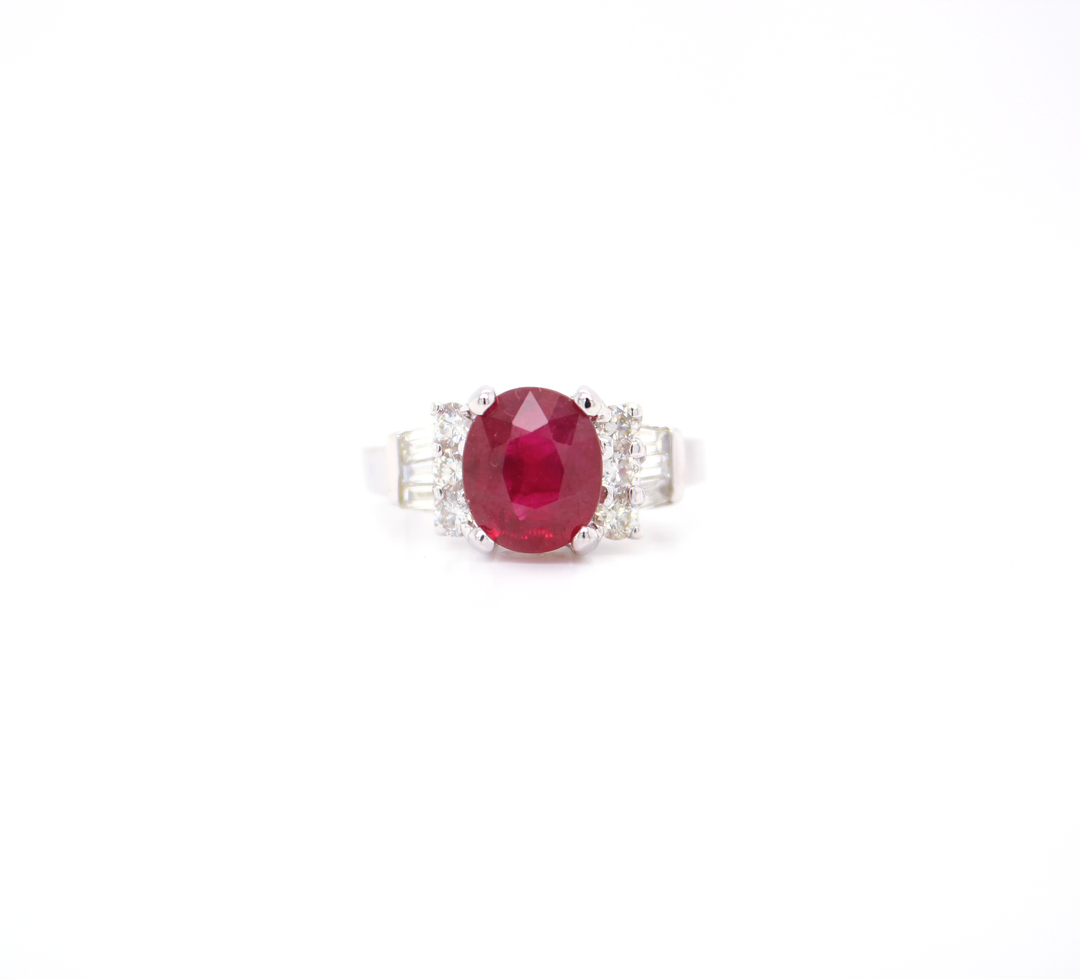 3ct Oval Cut Burmish Ruby and Diamond Ring