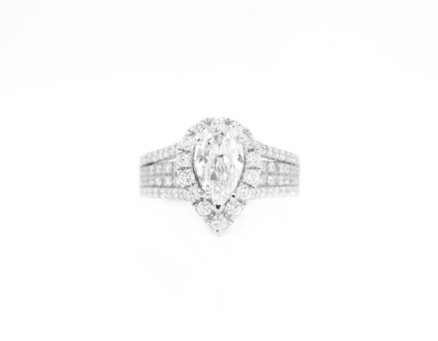Pear-Shaped Diamond Halo Pavé Split Shank Engagement Ring