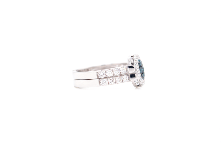 Blue and White Diamond Oval Illusion Halo Flip Ring
