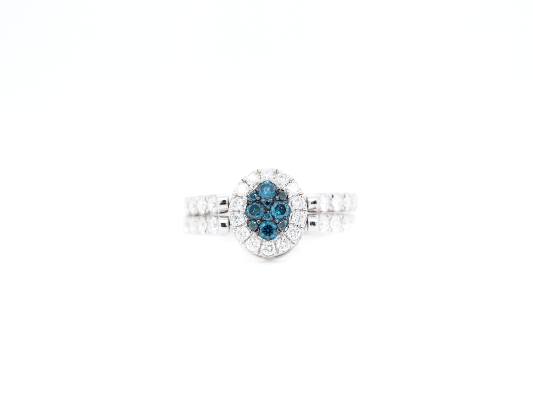 Blue and White Diamond Oval Illusion Halo Flip Ring