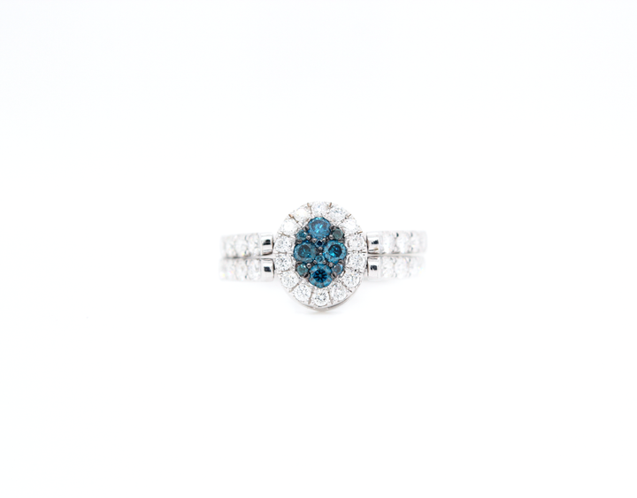 Blue and White Diamond Oval Illusion Halo Flip Ring