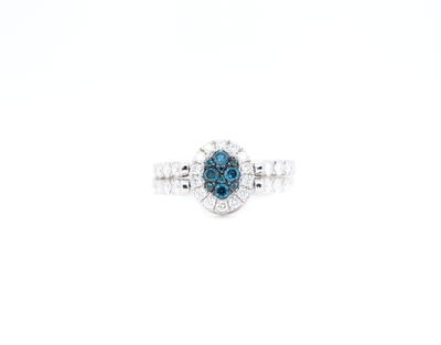 Natural Blue and White Diamond Oval Illusion Halo Flip Ring