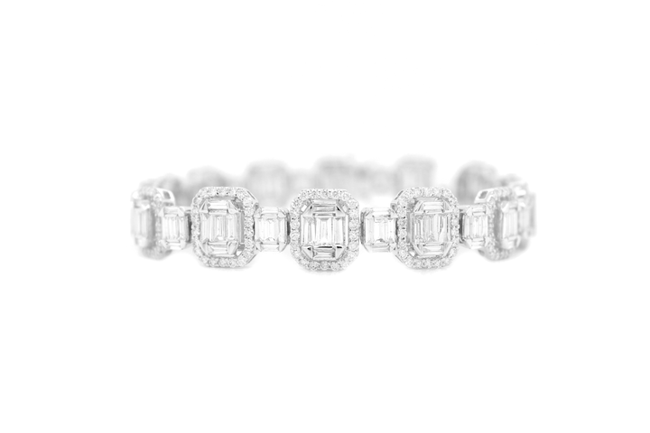 7ct Emerald Cut Illusion Halo Diamond Bracelet