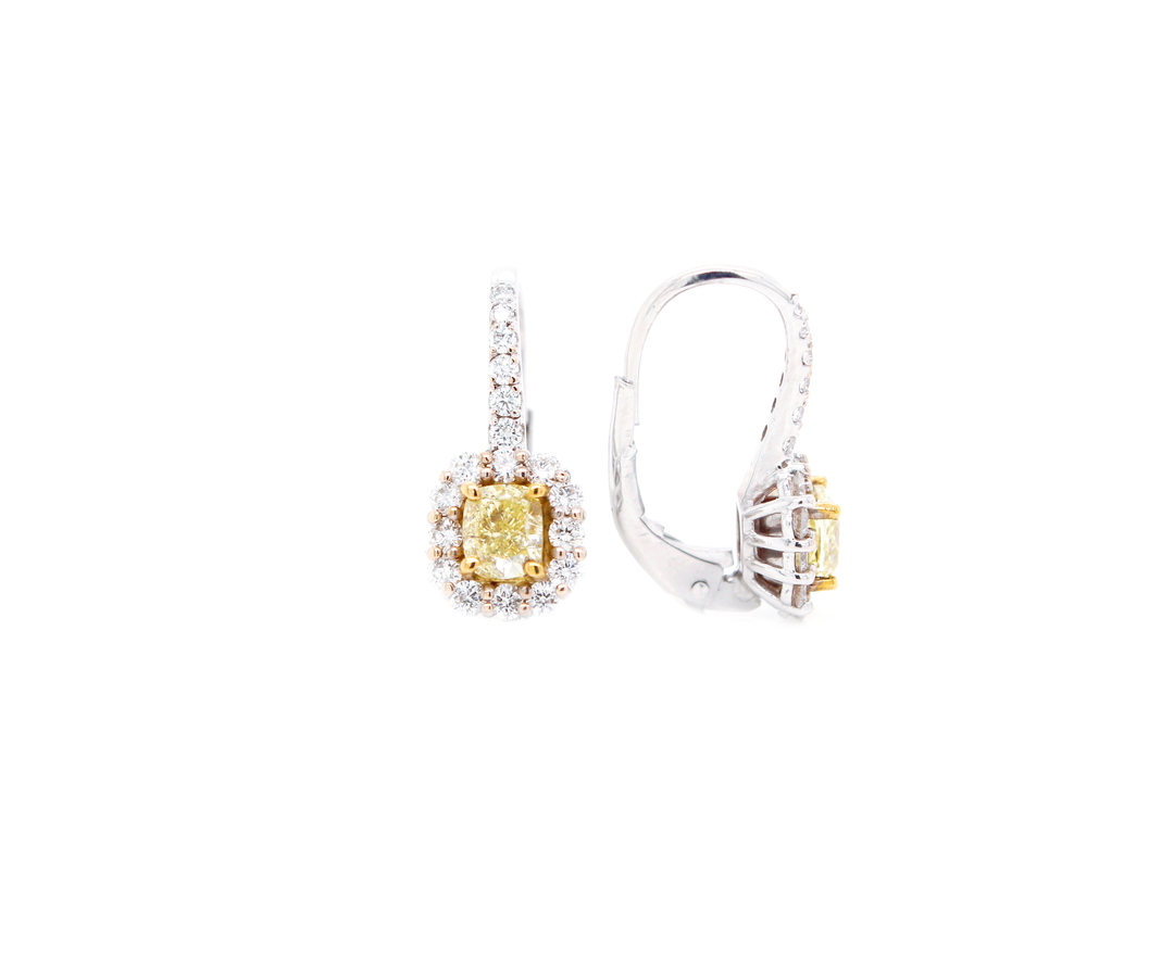 1.65ct Cushion Cut Fancy Yellow Diamond Halo Earrings