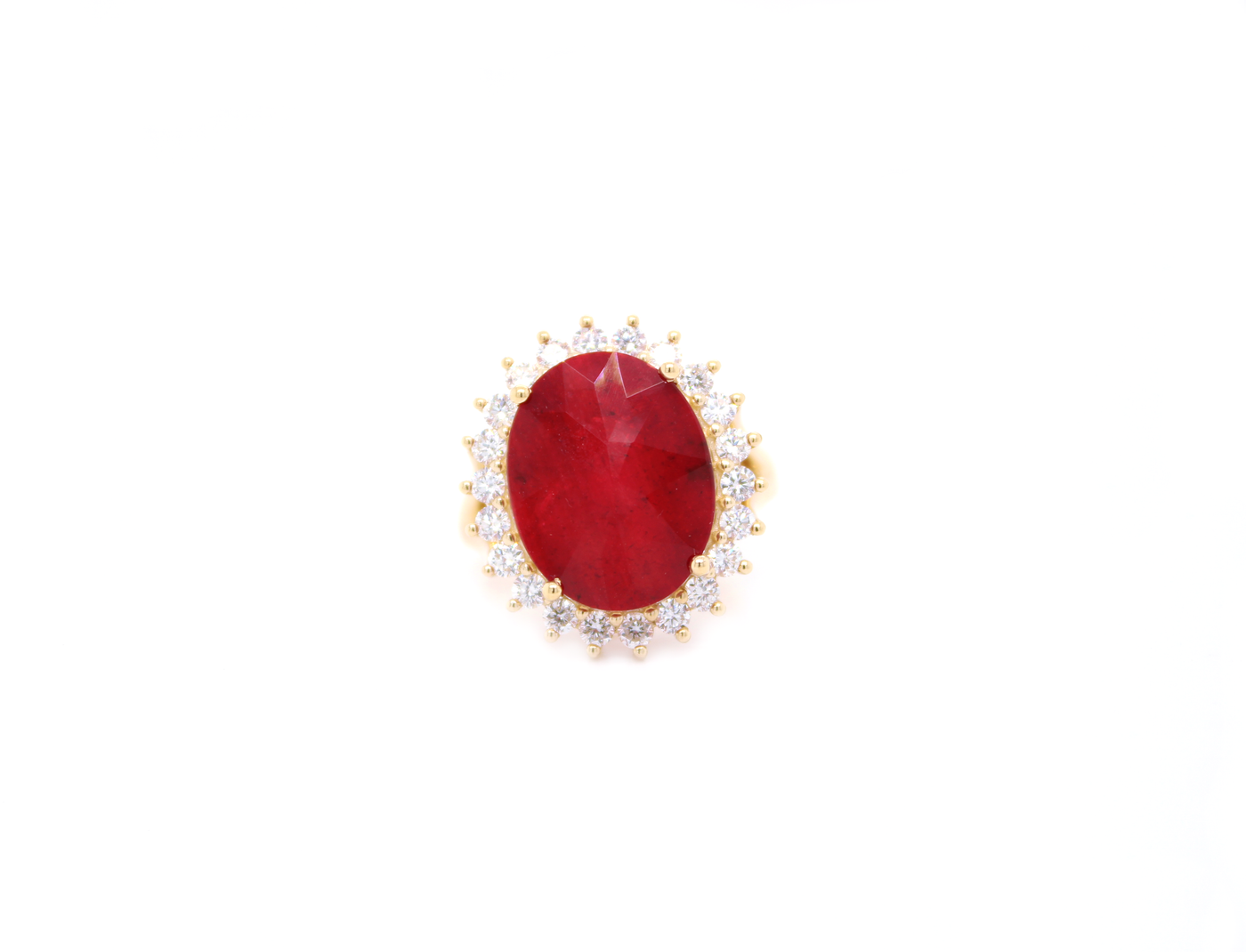 4.20ct Oval Cut Sliced Ruby and Diamond Halo Ring