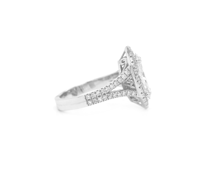 Marquise Diamond Halo Split Shank Engagement Ring