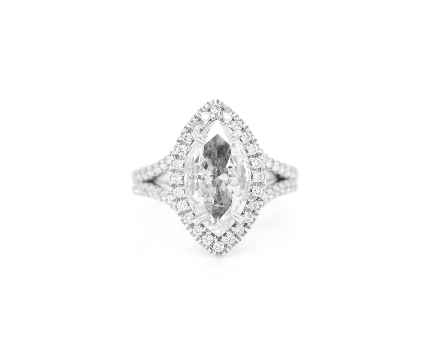 Marquise Diamond Halo Split Shank Engagement Ring