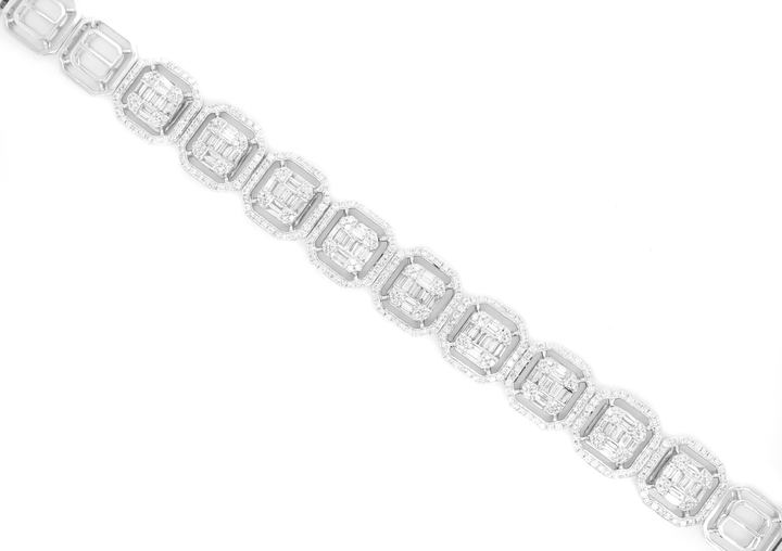 4.25ct Emerald Cut Illusion Halo Diamond Tennis Bracelet