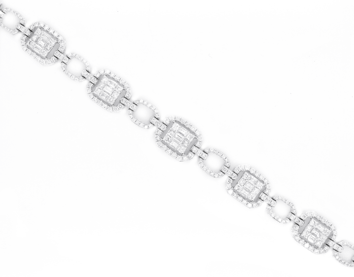 3.25ct Emerald Cut Illusion Halo Diamond Link Bracelet
