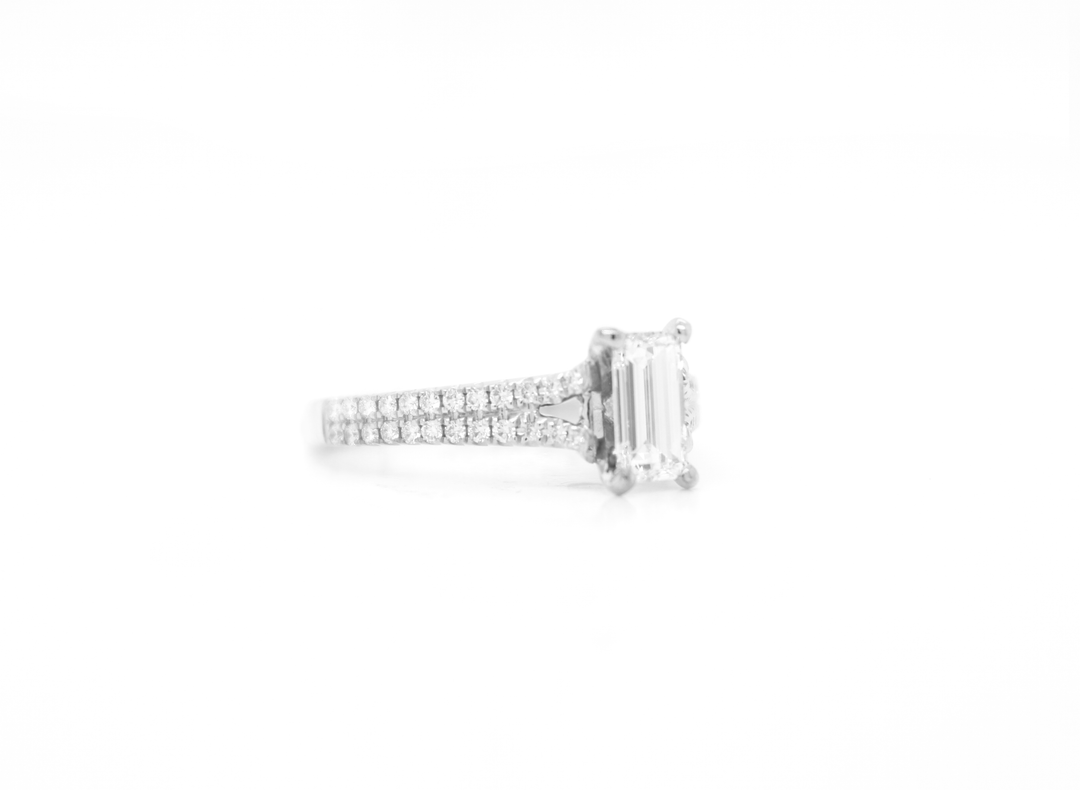 Emerald Cut Diamond Solitaire Split Shank Engagement Ring