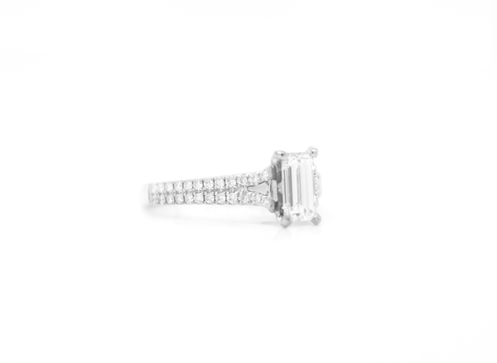 Emerald Cut Diamond Solitaire Split Shank Engagement Ring