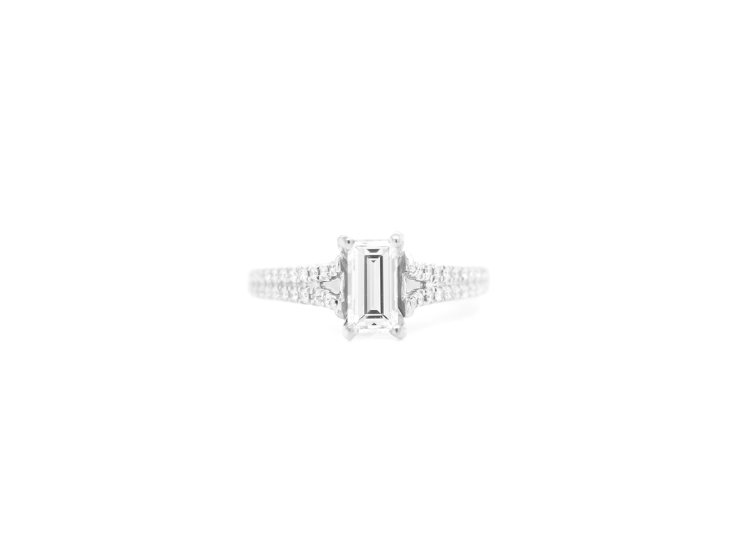 Emerald Cut Diamond Solitaire Split Shank Engagement Ring