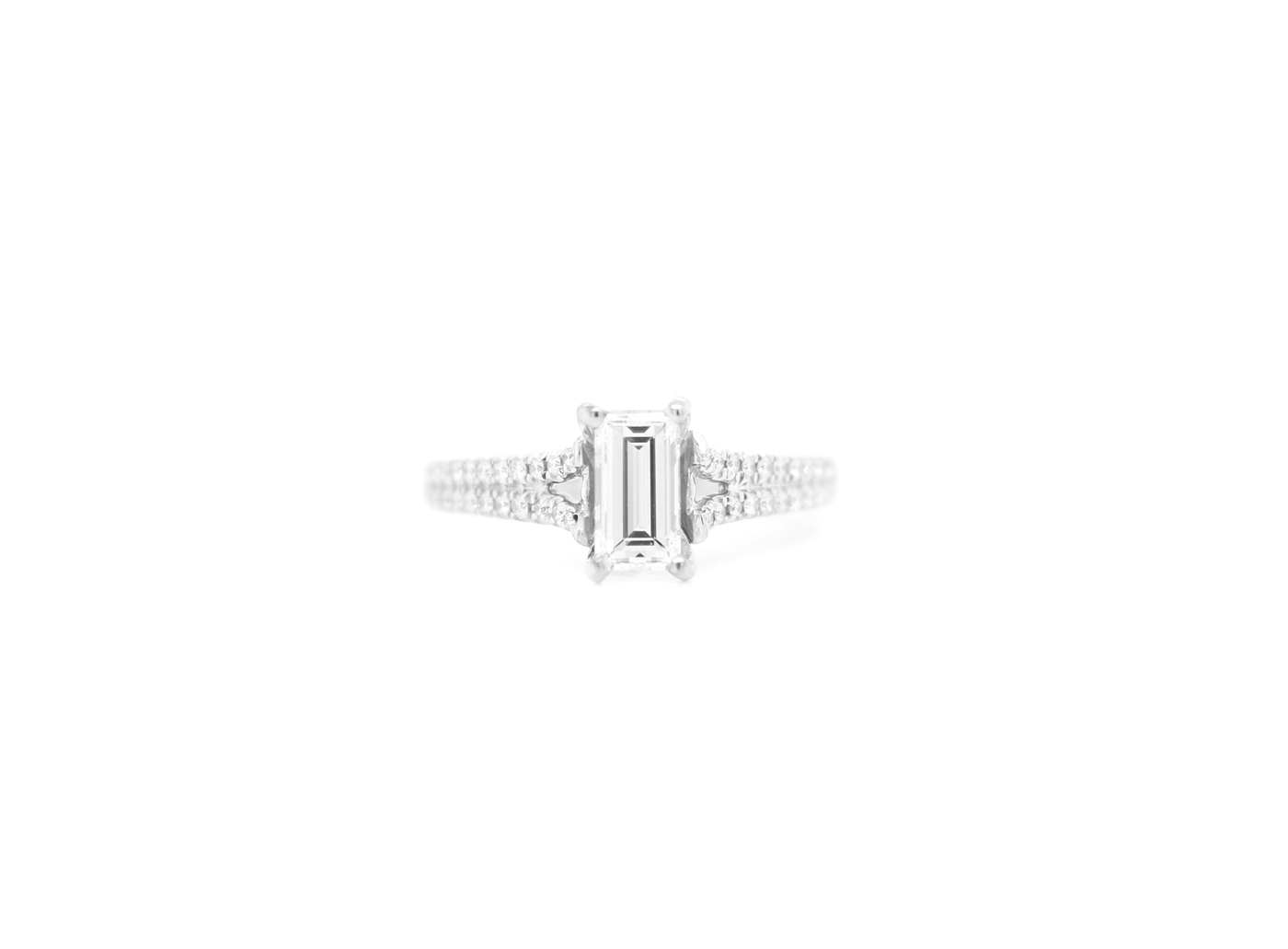 Emerald Cut Diamond Solitaire Split Shank Engagement Ring