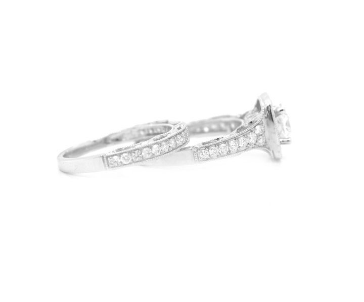 Cushion Cut Diamond Halo Engagement Ring Bridal Set