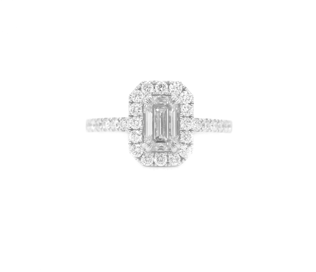 Emerald Cut Diamond Halo Engagement Ring