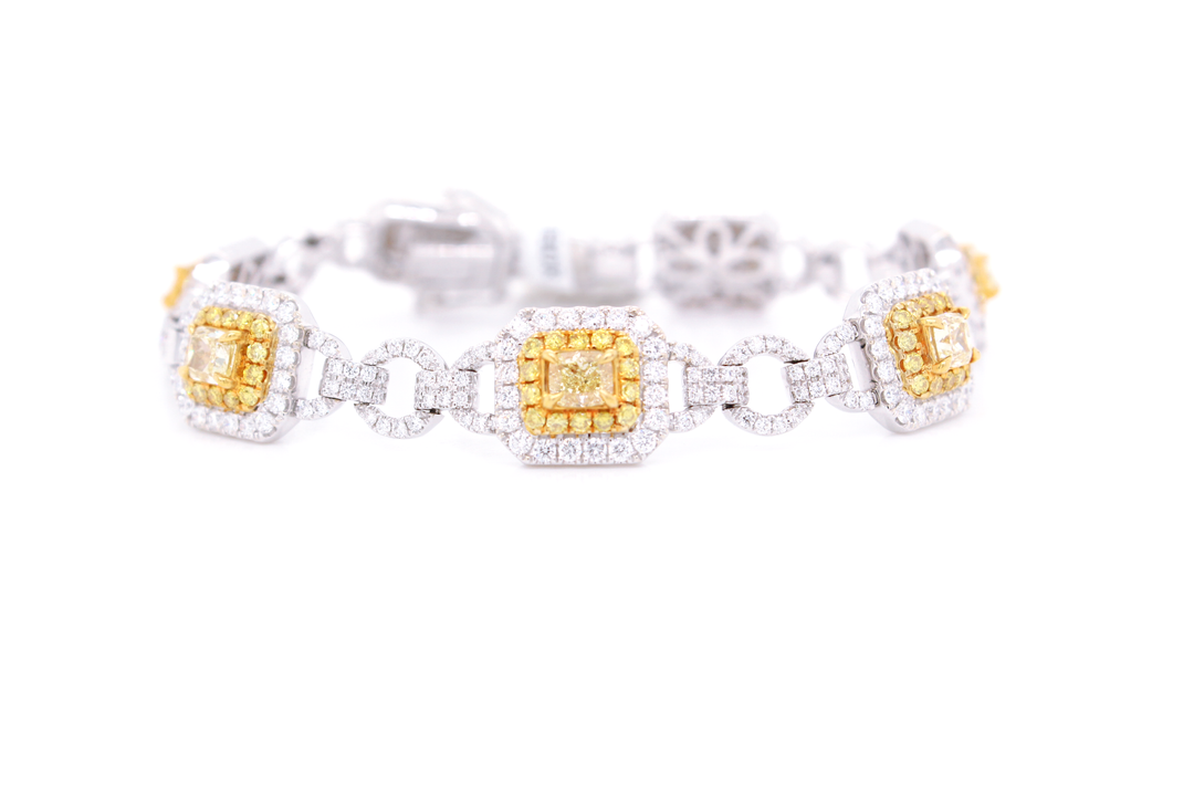 7.80ct Cushion Cut Fancy Yellow Diamond Double Halo Link Bracelet