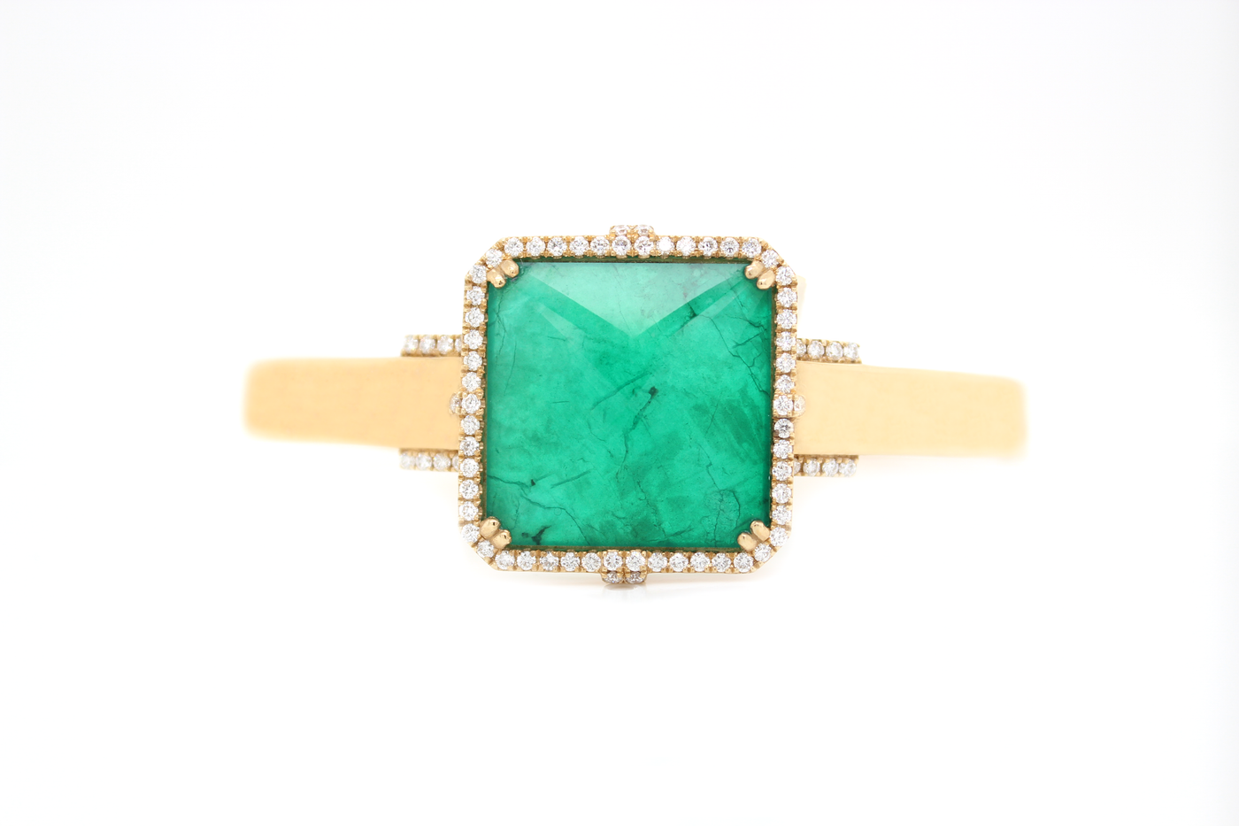 Sliced Emerald and Diamond Cuff Bangle