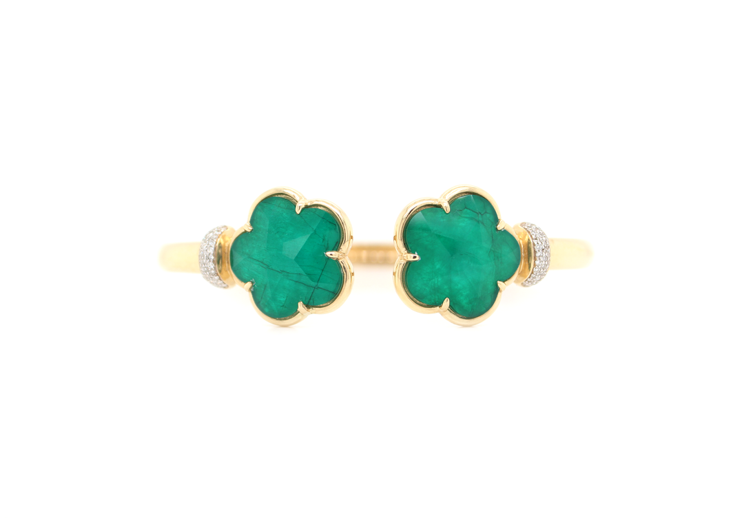 Floral Sliced Emerald and Diamond Cuff Bangle