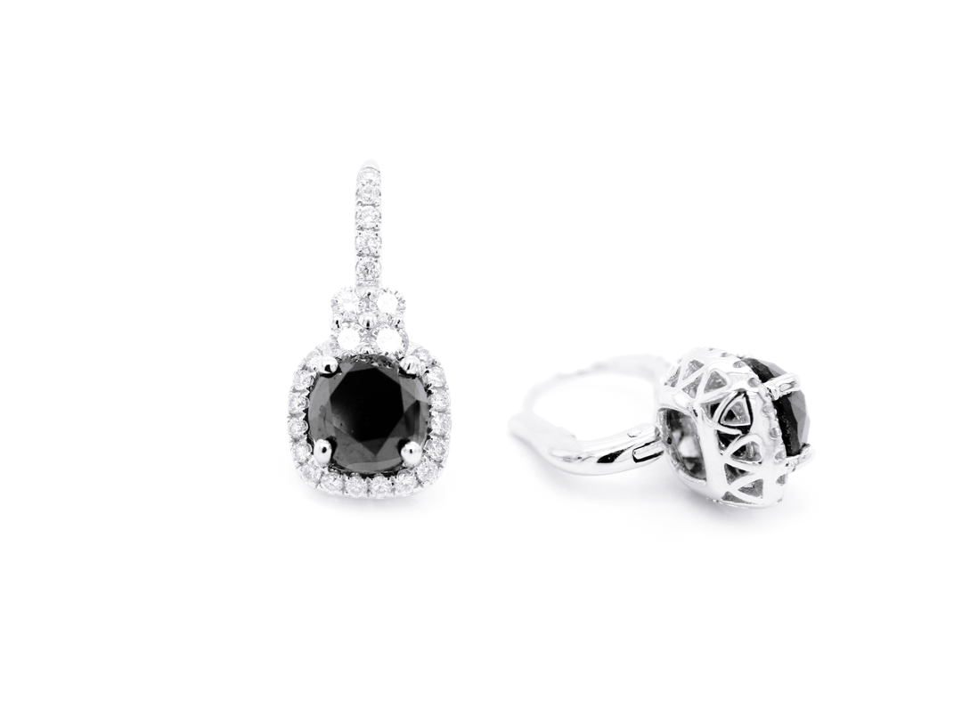 3ct Round Black Diamond Halo Earrings