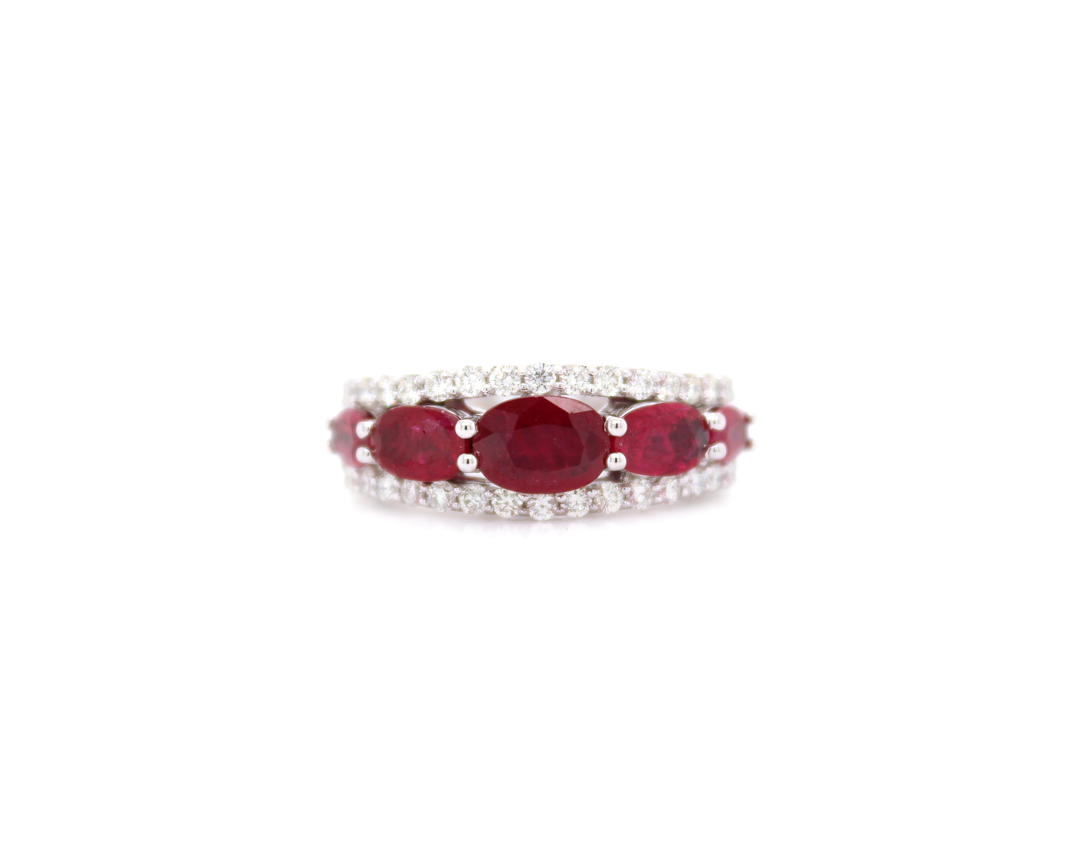 2.70ct 5-Stone Sideways Oval Cut Ruby and Diamond Band