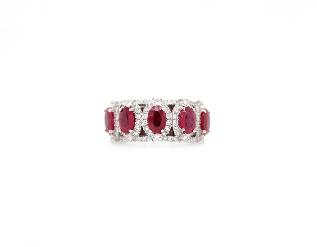 2.80ct 5-Stone Oval Cut Ruby and Diamond Halo Band