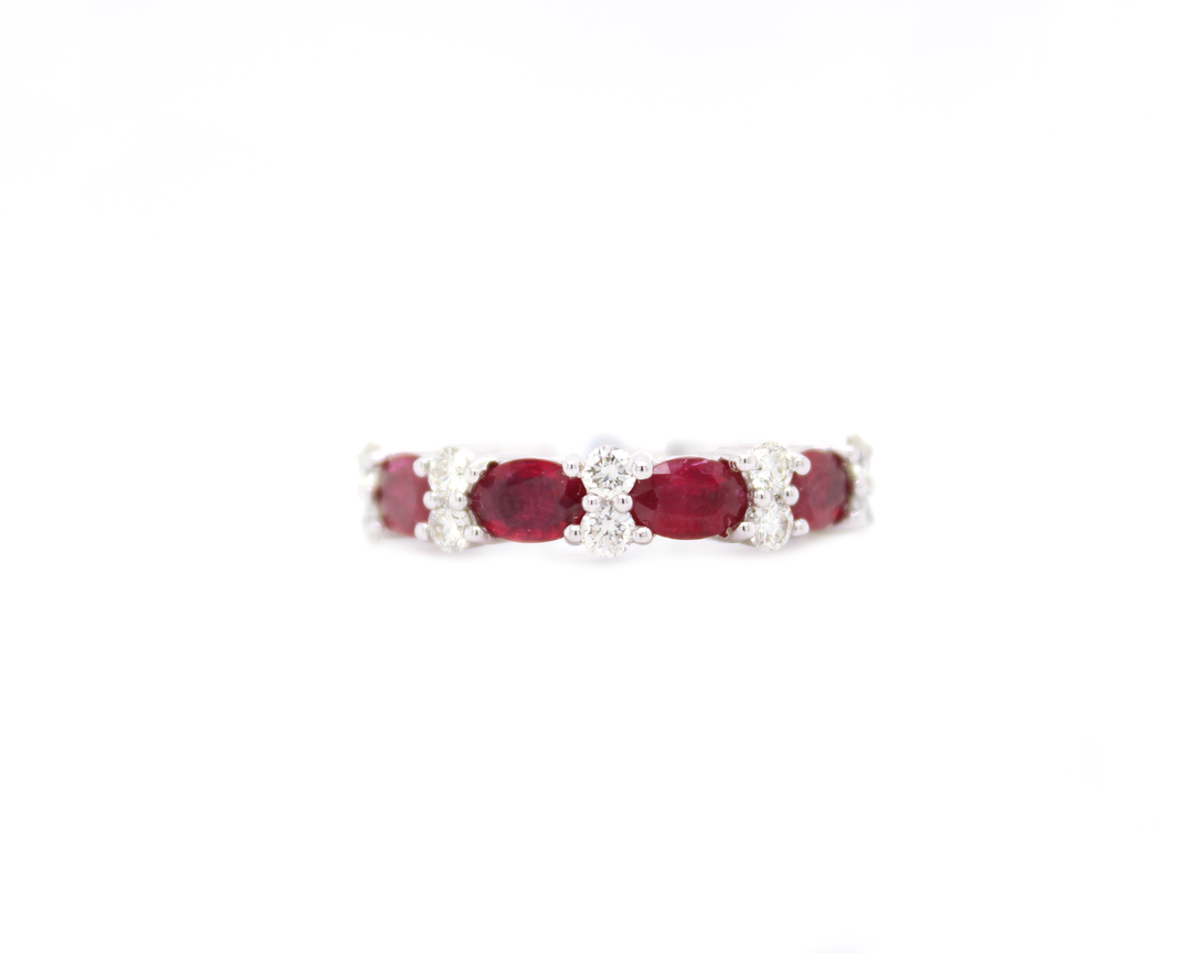 3.50ct 4-Stone Sideways Oval Cut Ruby and Diamond Half Eternity Band