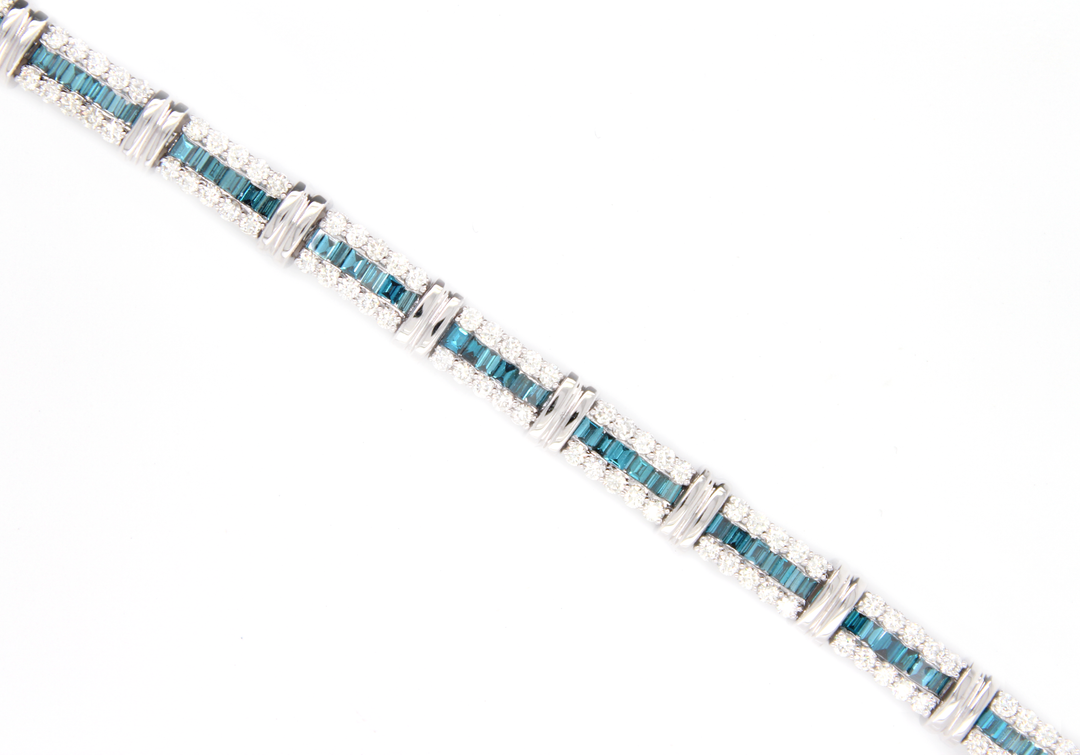 Channel Set Blue Diamond Station Bracelet