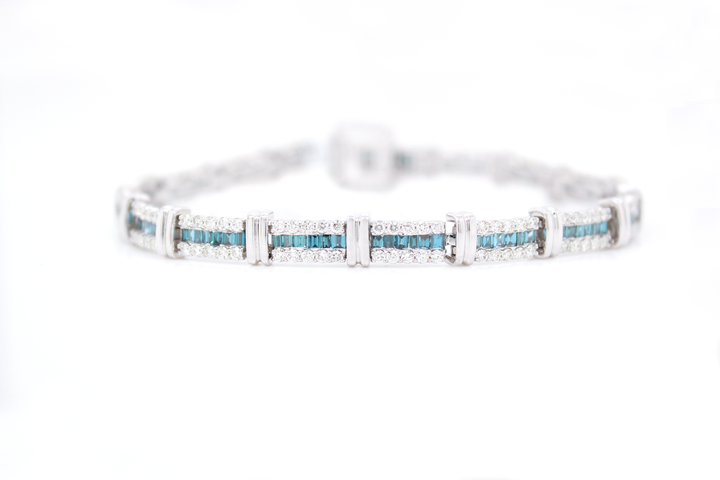 Channel Set Blue Diamond Station Bracelet
