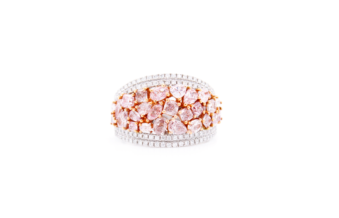 Natural Fancy Pink Diamond Wide Band Cluster Ring