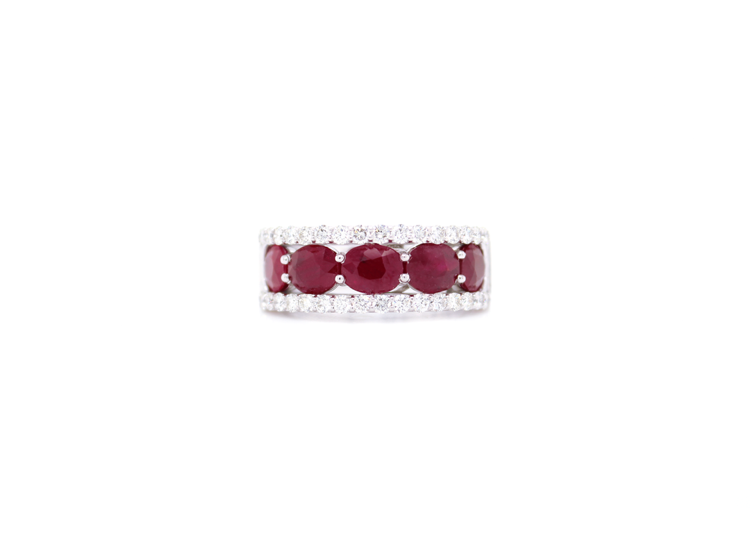 4ct 5-Stone Sideways Oval Cut Ruby and Diamond Band