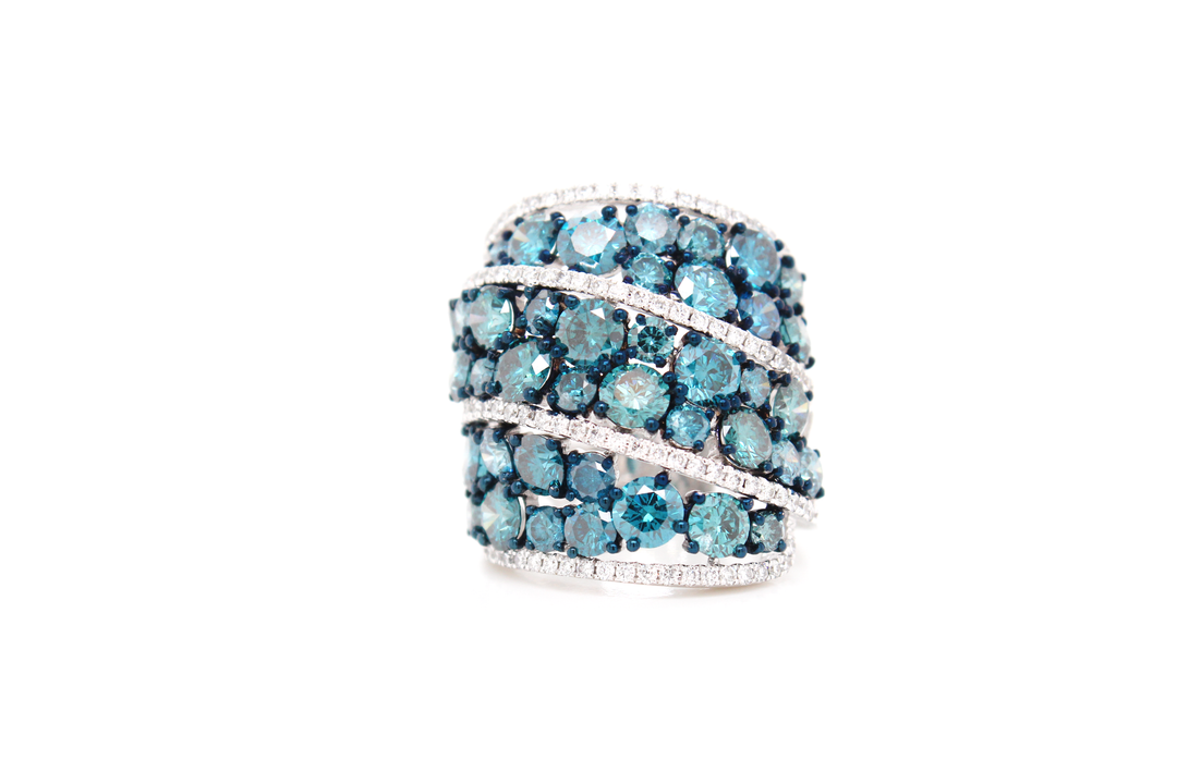 Blue Diamond Swirl Wide Band Ring