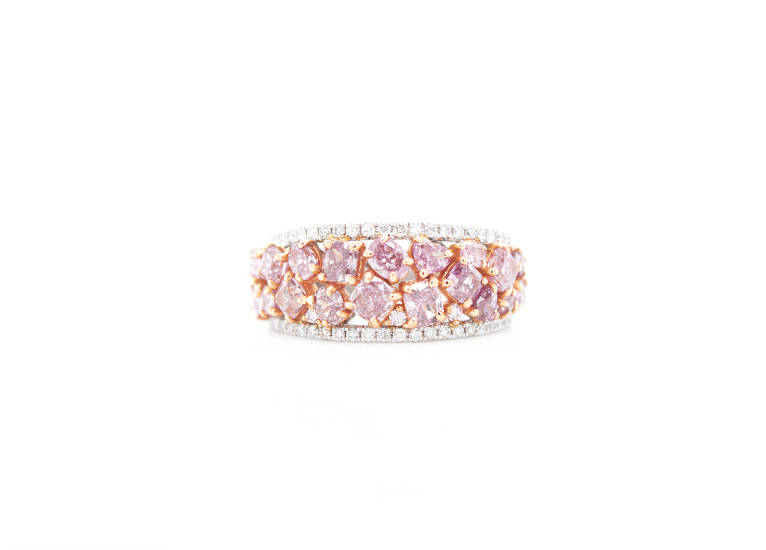 Natural Fancy Pink Diamond Wide Band Cluster Ring
